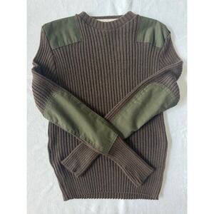 Military Wool Sweater Mens Size 40 (M) Brown Ribbed Elbow Shoulder Combat Issued